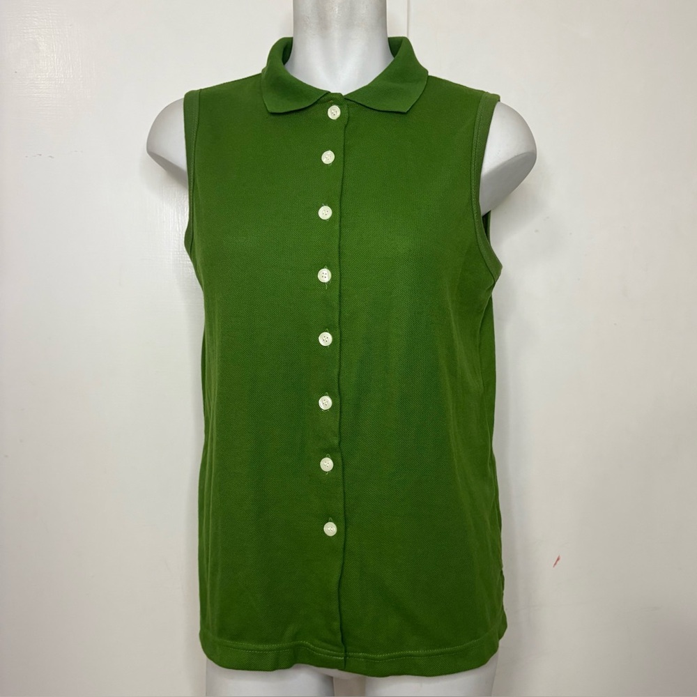 Vintage 80s Basic Essentials Green Collared Sleev… - image 1